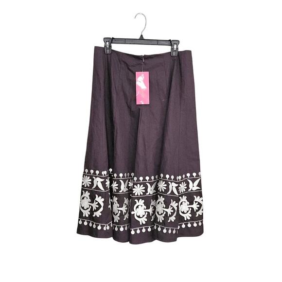 NWT! Sunny Leigh Midi Embroidered A Line Brown Skirt Size 10 Medium 100% Cotton - Picture 2 of 5